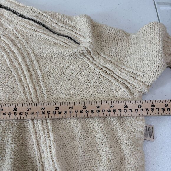 Free People Ivory Cream Chunky Knit Poncho Sweater Zipper XS Oversized Boho - Picture 10 of 10